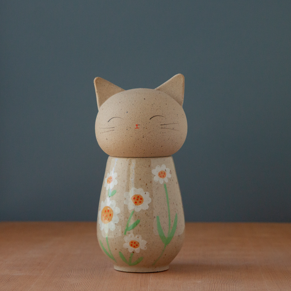 Kokeshi-Inspired Kitty - Spring Meadow