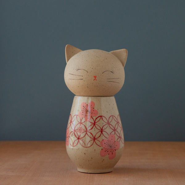 Kokeshi-Inspired Kitty - Pink Shippo Blossom