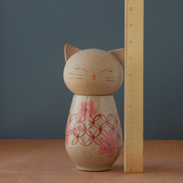 Kokeshi-Inspired Kitty - Pink Shippo Blossom