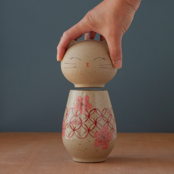Kokeshi-Inspired Kitty - Pink Shippo Blossom