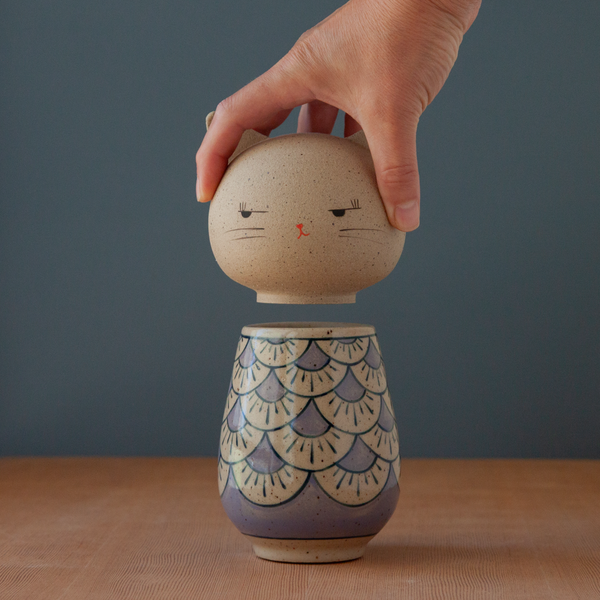 Kokeshi-Inspired Kitty - Purple Scales