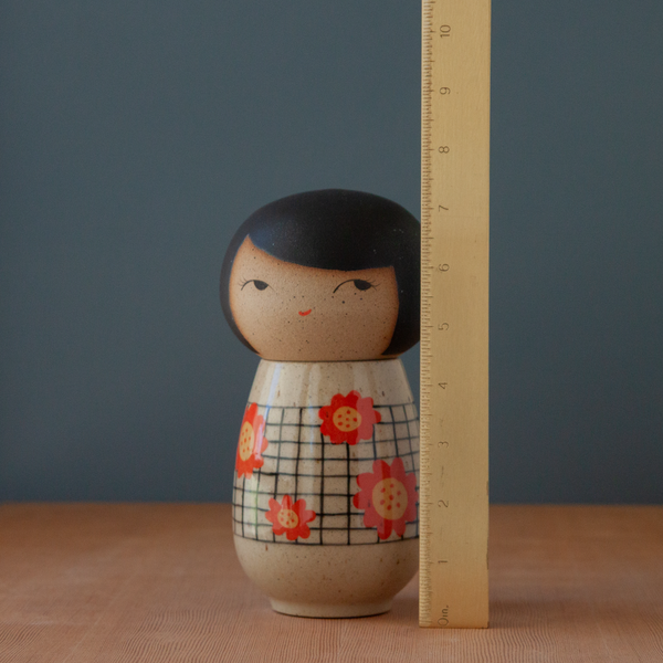 Kokeshi-Inspired Ceramic Doll - Flower Grid