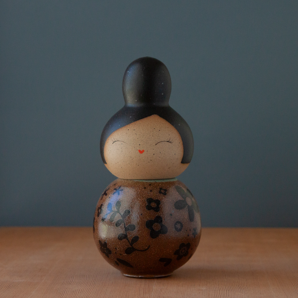 Kokeshi-Inspired Ceramic Doll - Soda Fired Floral
