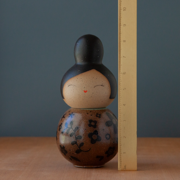 Kokeshi-Inspired Ceramic Doll - Soda Fired Floral