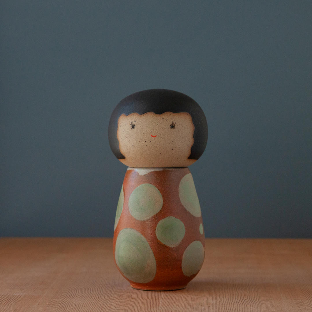 Kokeshi-Inspired Ceramic Doll - Copper Dot Soda