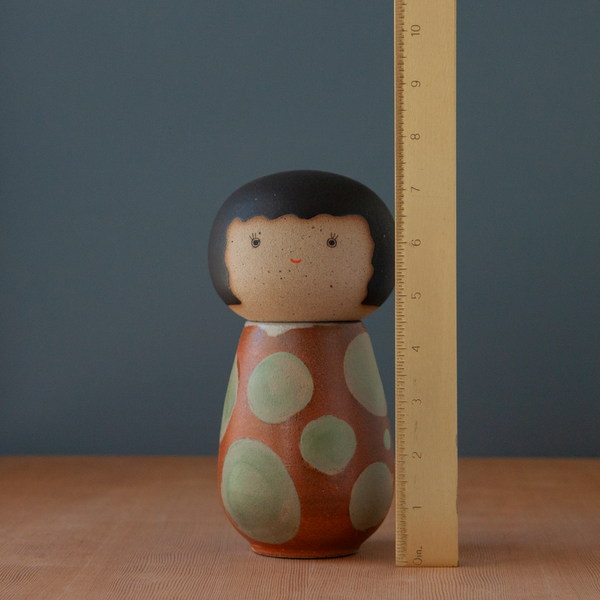 Kokeshi-Inspired Ceramic Doll - Copper Dot Soda