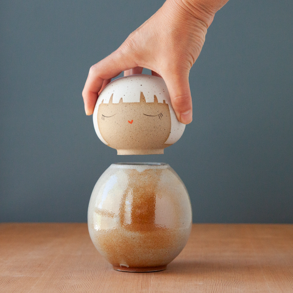 Kokeshi-Inspired Ceramic Doll - Serene Soda-Flashed Shino