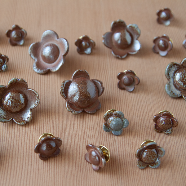 Soda-Fired Ceramic Flower Pins