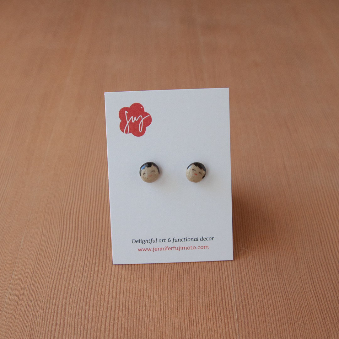 Cheerful Small Face Hand-painted Ceramic Earrings