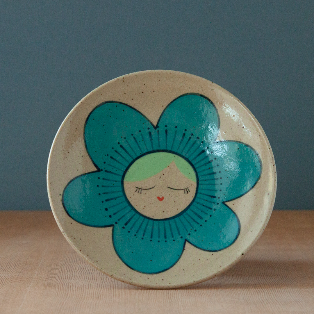 Turquoise Flower Girl Dessert Dish