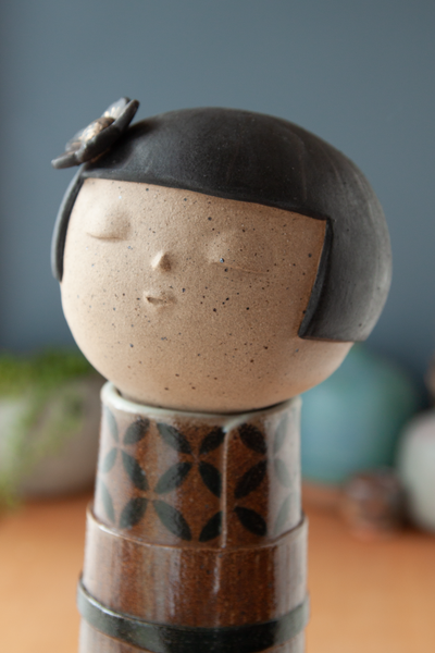 Kokeshi-Inspired Ceramic Sculpture - 14" Tall Soda-Fired Seven Treasures