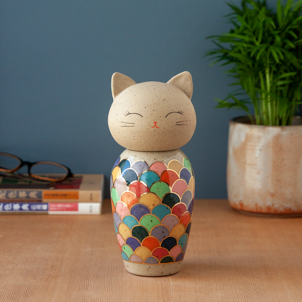 Kokeshi-Inspired Kitty - Rainbow Meowmaid