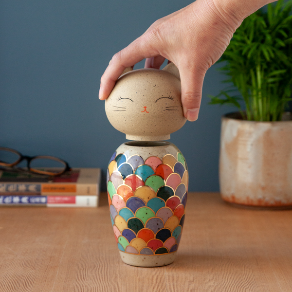 Kokeshi-Inspired Kitty - Rainbow Meowmaid