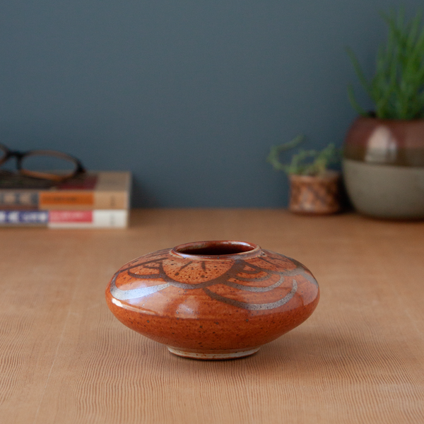 Shino Vase with Iron Oxide Floral Waves