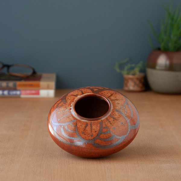 Shino Vase with Iron Oxide Floral Waves