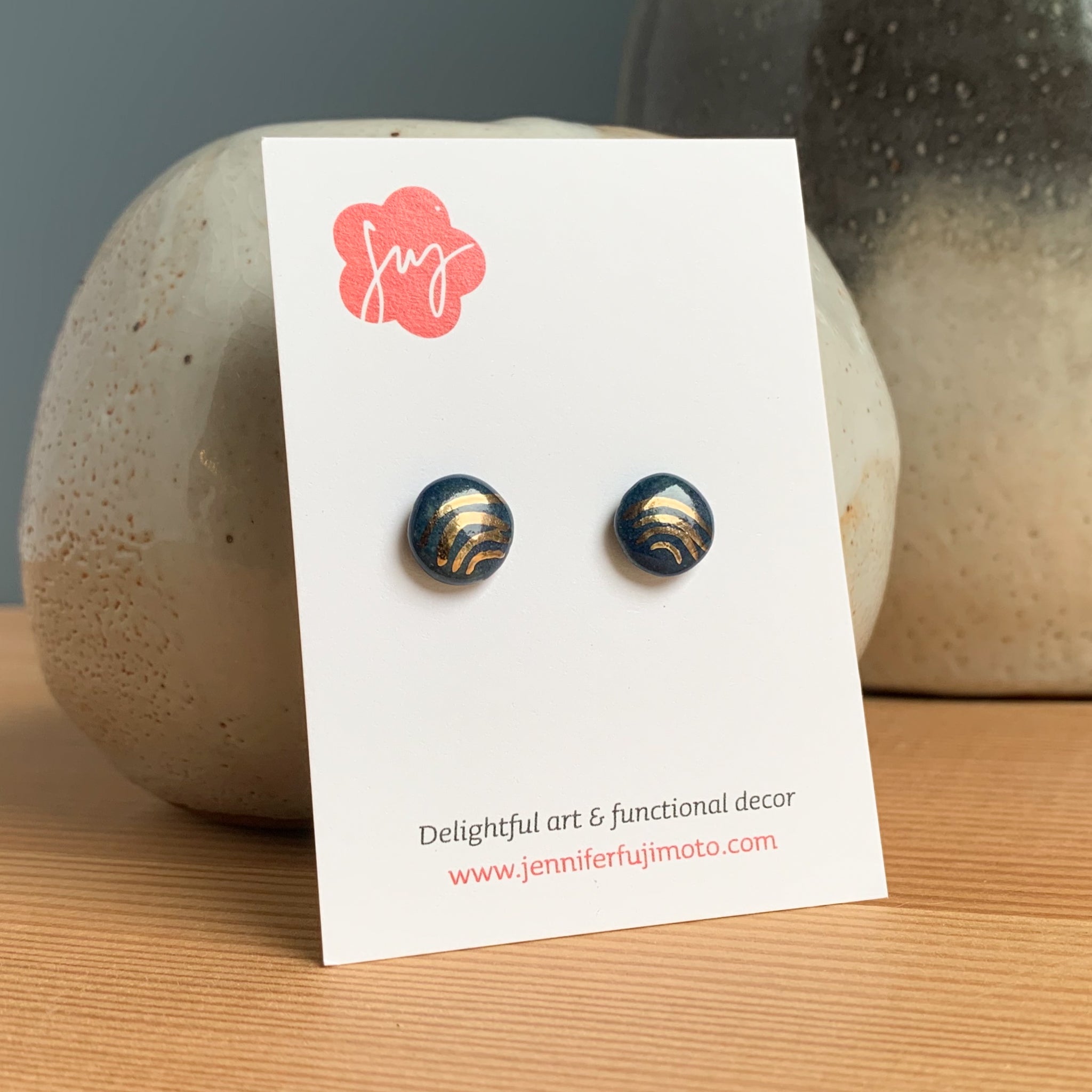 Gold Wave Hand-painted Ceramic Earrings