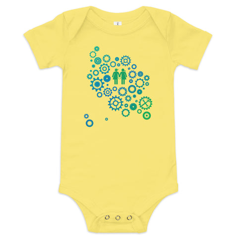 Baby Short Sleeve One Piece - Blue-Green Gears