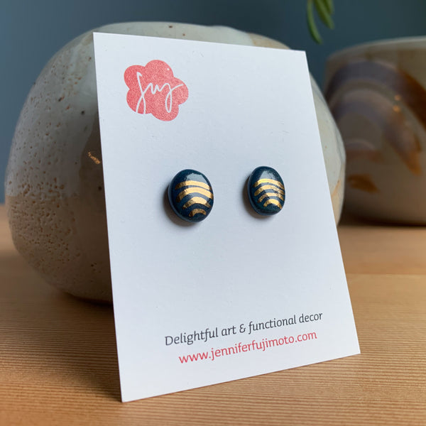 Gold Wave Hand-painted Ceramic Earrings