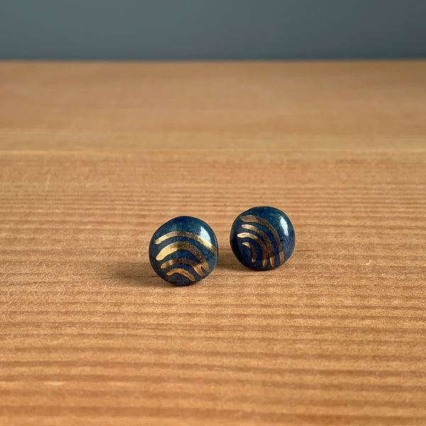 Gold Wave Hand-painted Ceramic Earrings